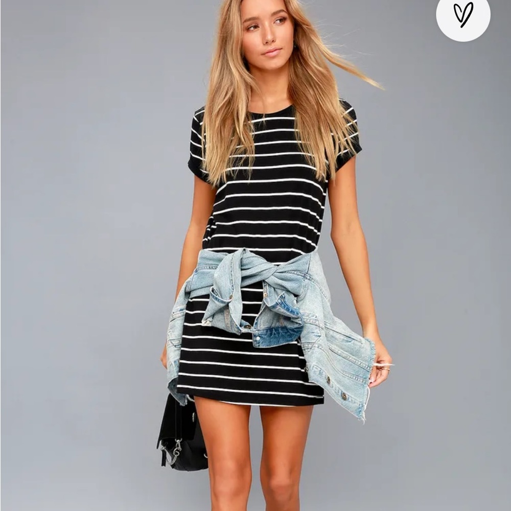 Lulu’s Cafe Society Black Striped Shirt Dress